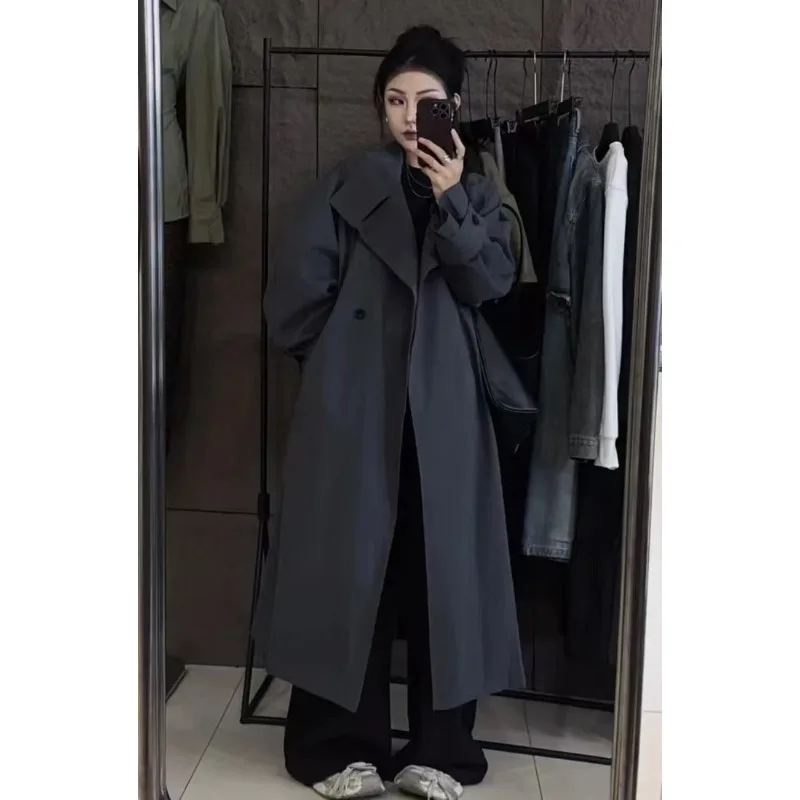 Superaen 2024 outono inverno novo estilo coreano oversize cáqui trench coat feminino high-end casaco longo para mulher