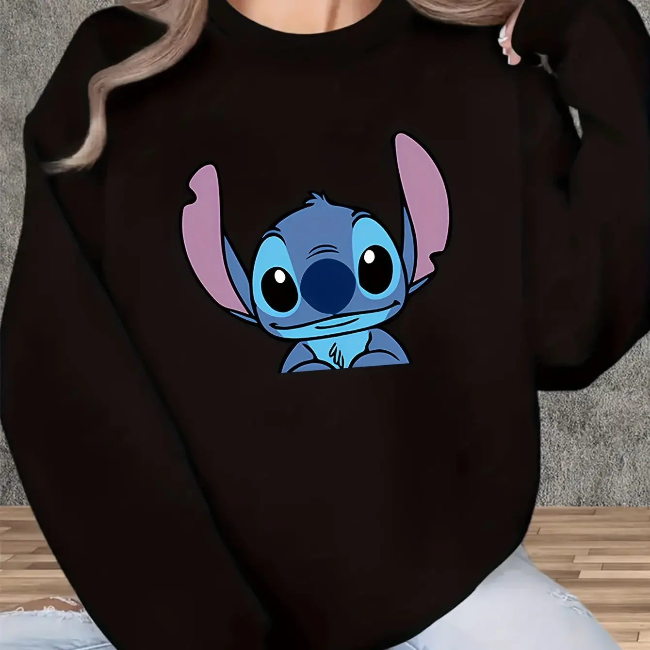 

Disney Stitch Pattern Pullover Sweater Fashion Oversized Unisex Crew Neck Sweater Autumn and Winter Fleece Casual Street Wear