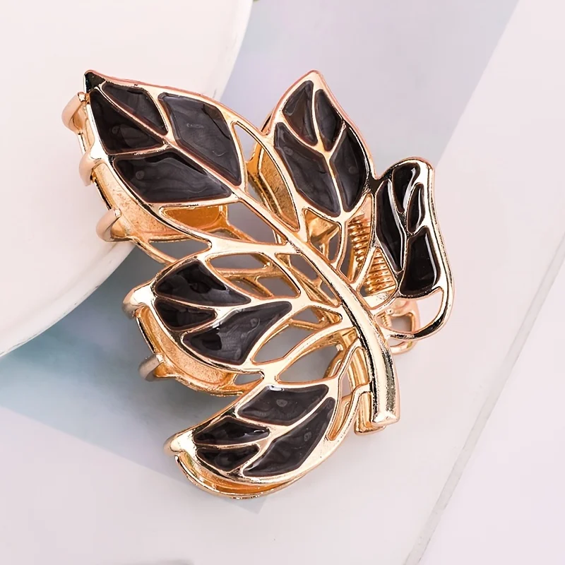 Hot-selling hair accessories women colored metal leaves grab the back of the head ball head clip all the ponytail hair claw