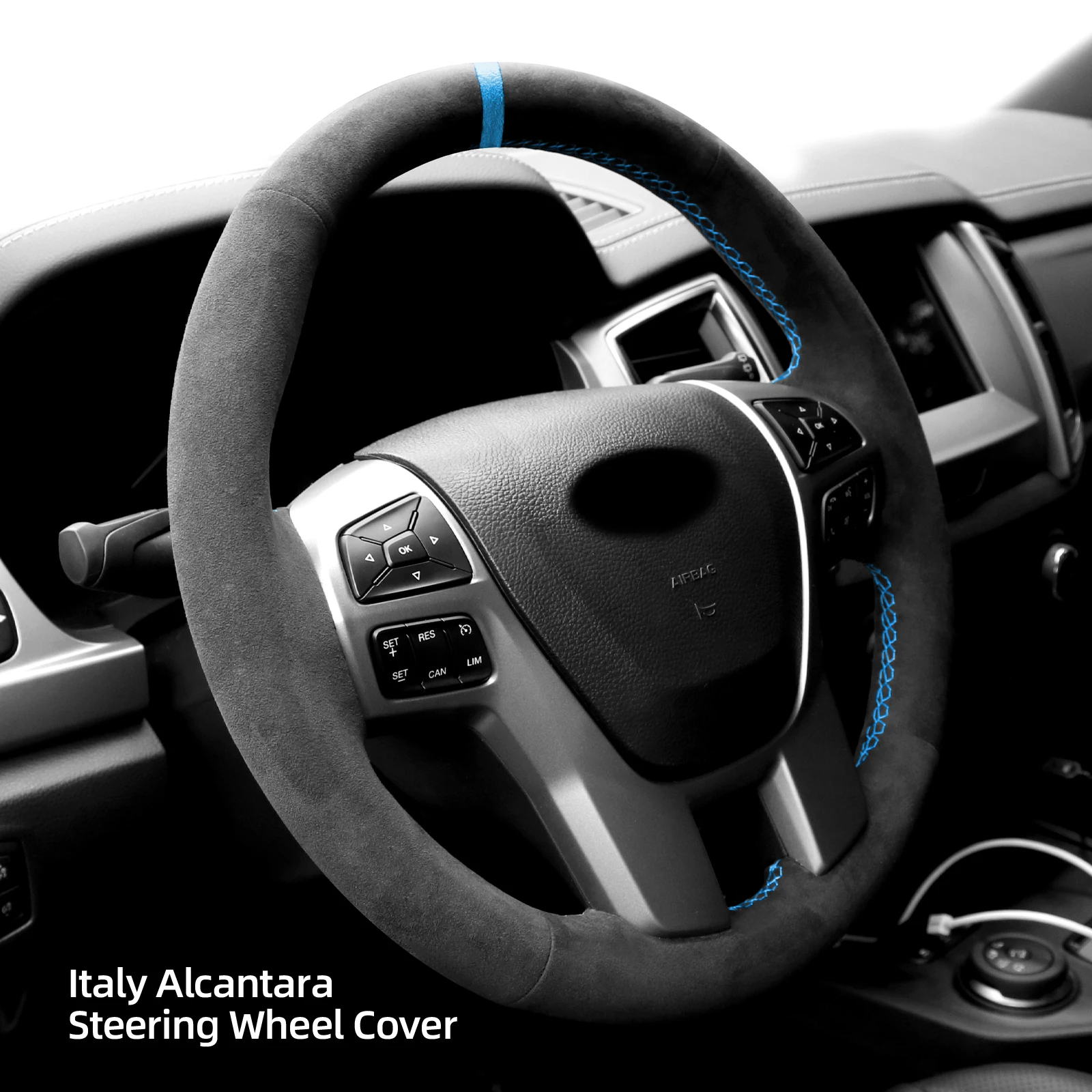 Alfanxi Hand Stitch Alcantara Steering Wheel Cover Compatible with Ford Ranger Lariat XL XLT Everest 2016-2019