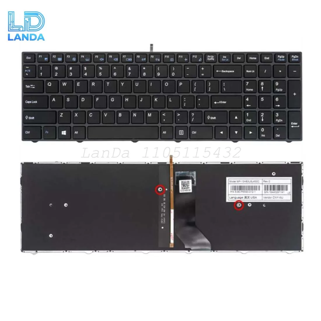 

Клавиатура для Clevo N250 N650 N750 N850 N950 N957 PA70 P950 черная с подсветкой в США