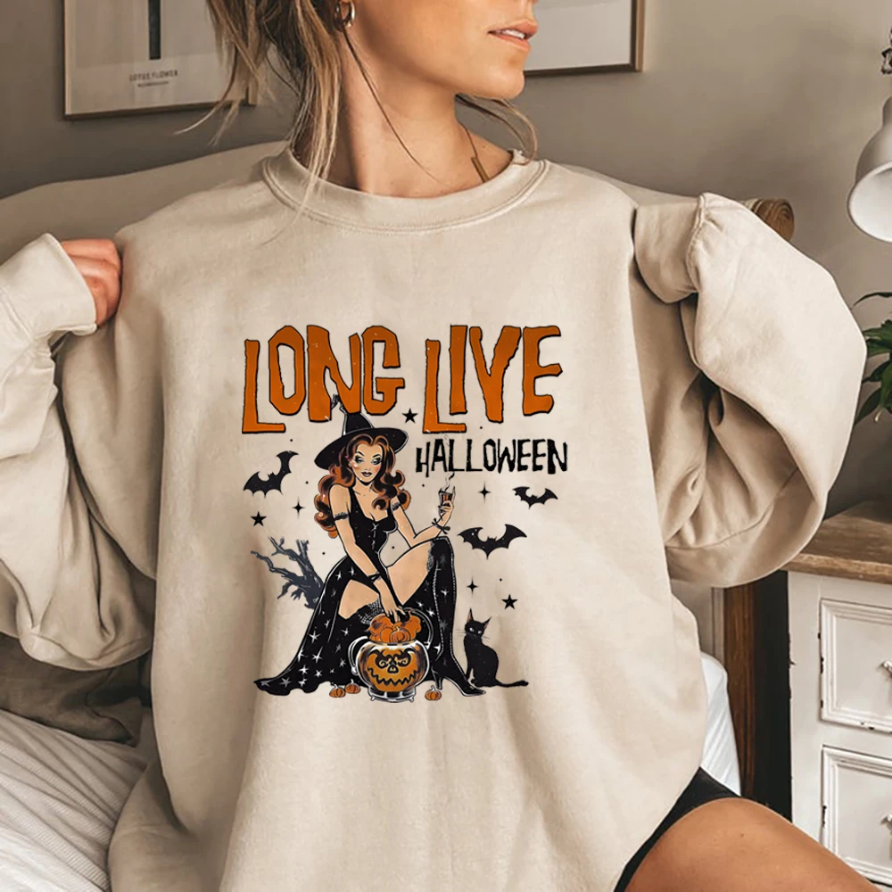 

Long Live Halloween Sweatshirt Vintage Halloween Shirt Witch Shirt Spooky Season Sweater Gothic Long Sleeves Sweatshirt Fan Gift