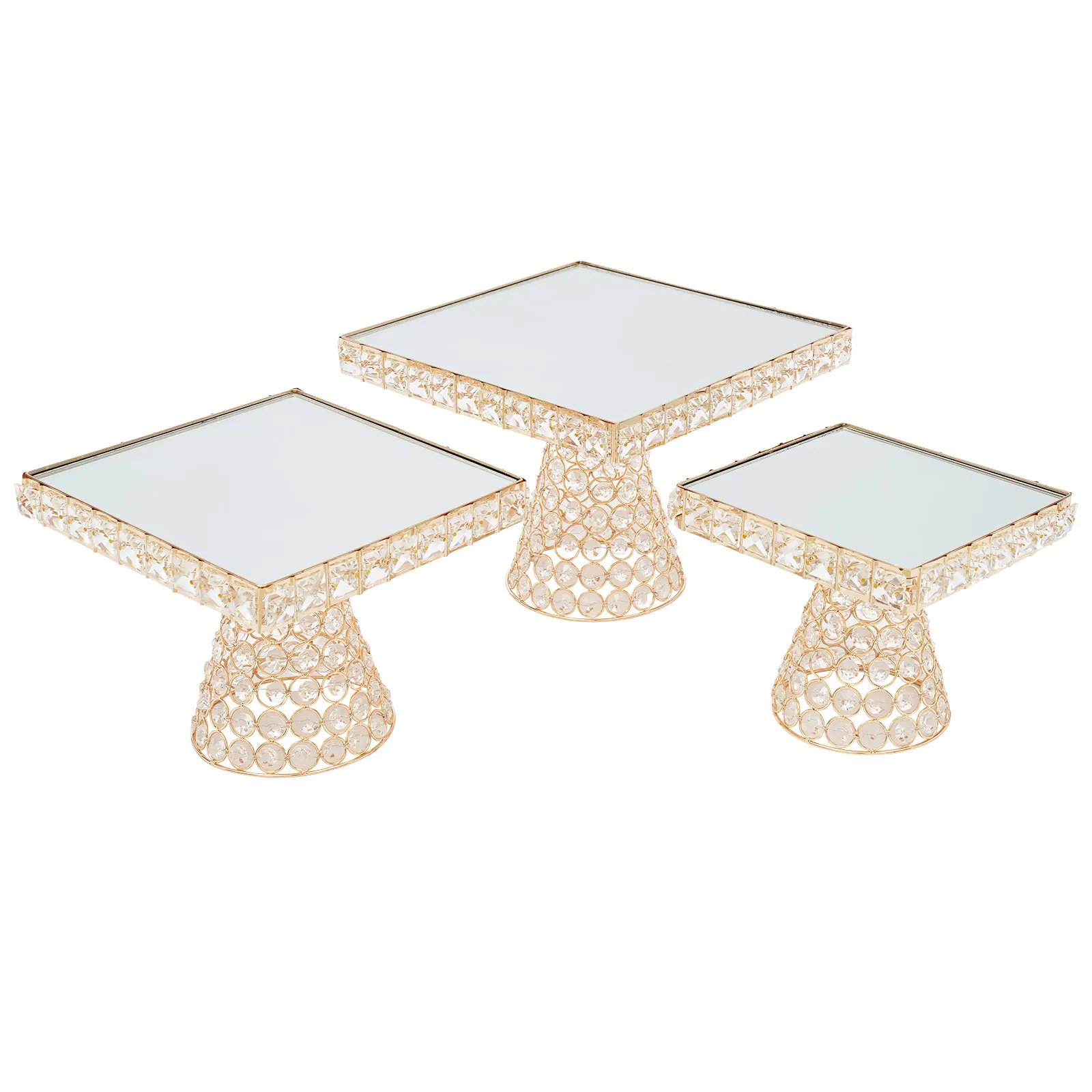 

3 Piece Cheese Dessert Cupcake Cake Stand with Mirror Plate for Party Wedding Birthday Baby Shower Celebration Square