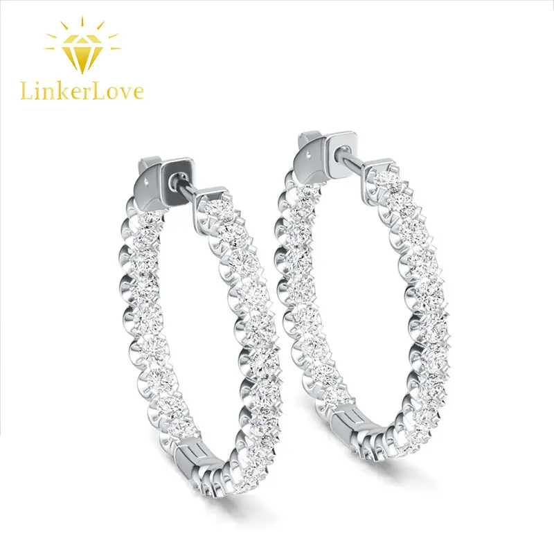

LinkerLove 925 Sterling Silver 28mm Moissanite Hoop Earrings for Women Sparkly Inside Out Diamond Earring Hypoallergenic Jewelry