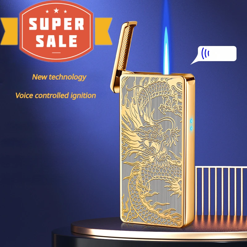 2023 New Voice Controlled Switch Lighter, Gas Electric Dual Fire Windproof Lighter, Can Add Gas Repeatedly, A Gift for Men