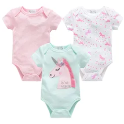 Kavkas Summer Baby Girls Bodysuit Short Sleeve 3 Pcs/set 100% Cotton Newborn Clothes Unicorn Design Overalls