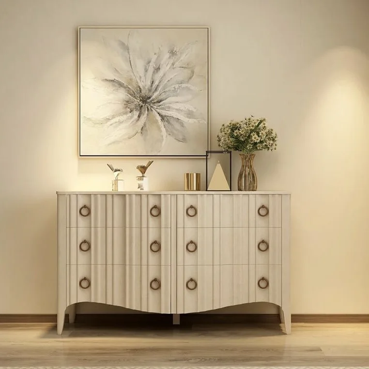 

French retro solid wood chest living room simple carved storage decorative cabinet custom furniture light luxury foyer entrance