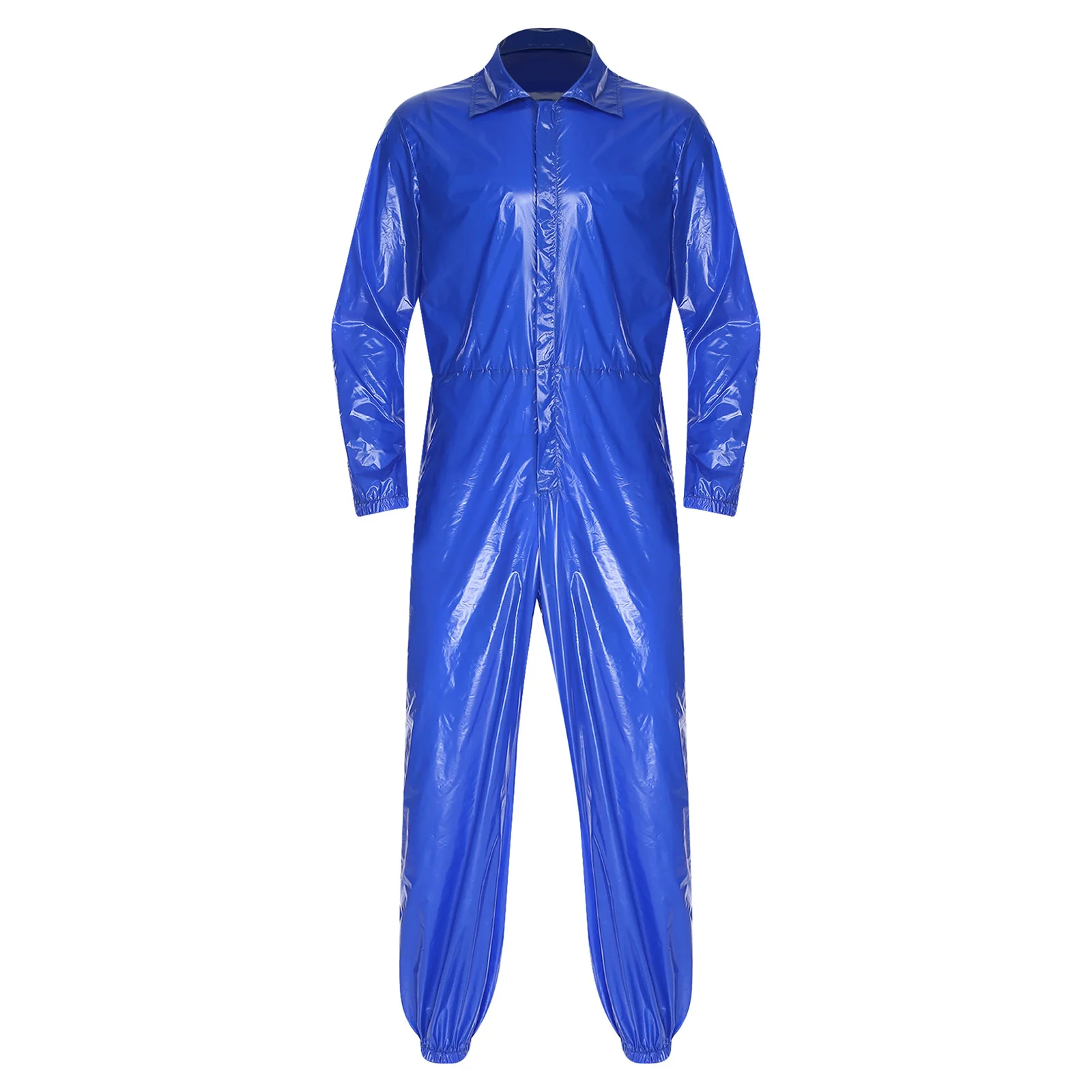 الرجال مقاومة للماء المآزر كامل الجسم بذلة عامل موحدة بدوره إلى أسفل طوق كم طويل مرونة الظهر الخصر سستة السروال القصير