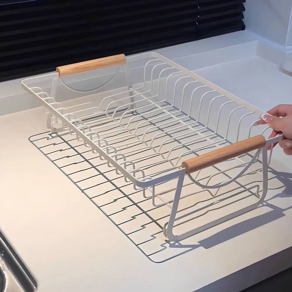 

Многофункциональная полка для посуды, съемный поднос, современный стиль, полка для фильтра для воды, сливная корзина с деревянной ручкой, кухонная столешница для хранения