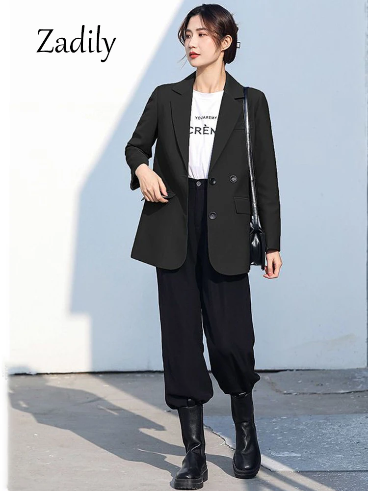 Zadily 2024 Spring Office Lady Long Sleeve Women Black Basic Blazer Korea Style Button Up Work Suit Winter Female Coat CLothing