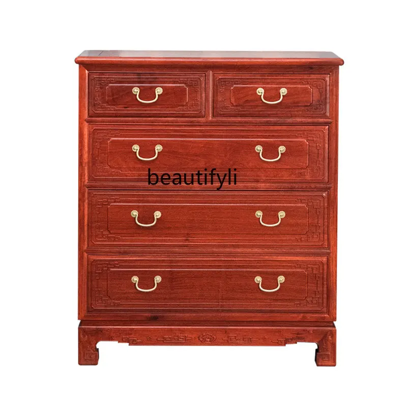 

Solid Wood Mahogany Light Luxury Carved Rosewood Chest of Drawers Furniture