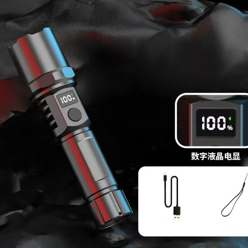 

Ultra Bright Powerful LED Flashlight Waterproof Long Range Telescopic Zoom Light TYPE-C Charging with Power Display