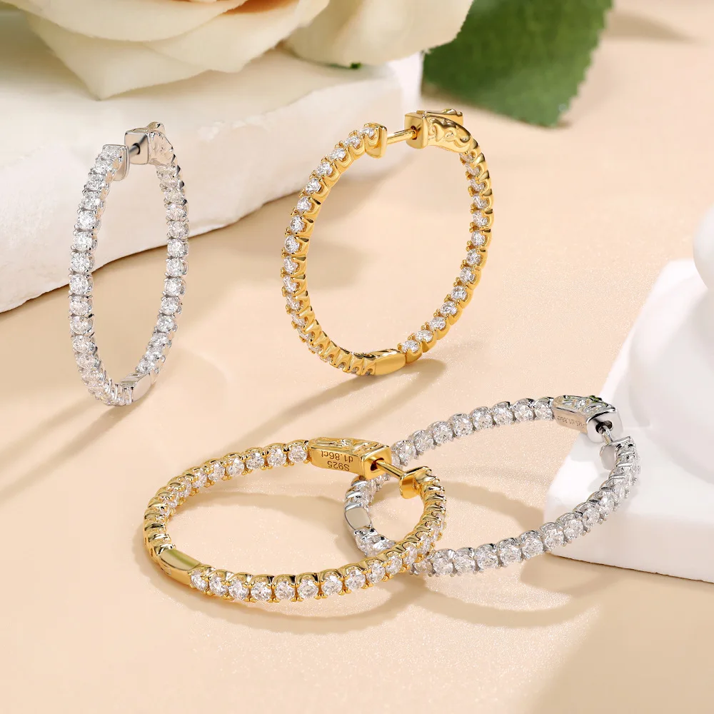 

M-JAJA Серьги-кольца с муассанитом 30/50 мм, серьги с бриллиантами для женщин, стерлинговое серебро 925 пробы, розовое золото 18 карат, свадебные ювелирные украшения