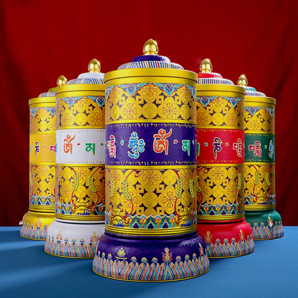 

Large Tibetan electric prayer wheel Green Tara, Medicine Buddha, Six-character mantra scripture tube, Household prayer ornament