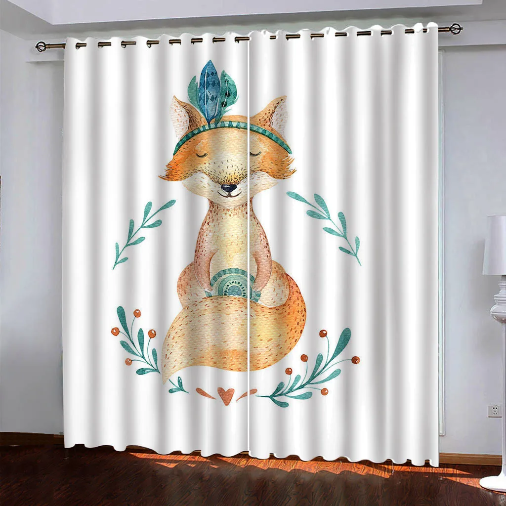 Curtains Blackout 3D Animal Fox Bedroom Winodw Curtain Set For Living Room 2 Pieces Free Shiping, Curtains For Children'S Room