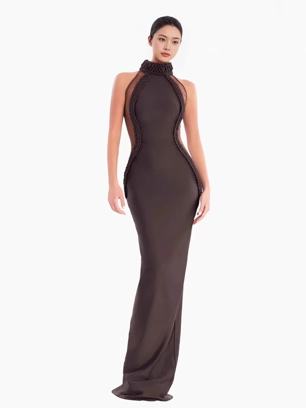 Tuta da donna europea e americana slim fit sexy con colletto rialzato Nuovo abito da festa in tessuto senza maniche con temperamento