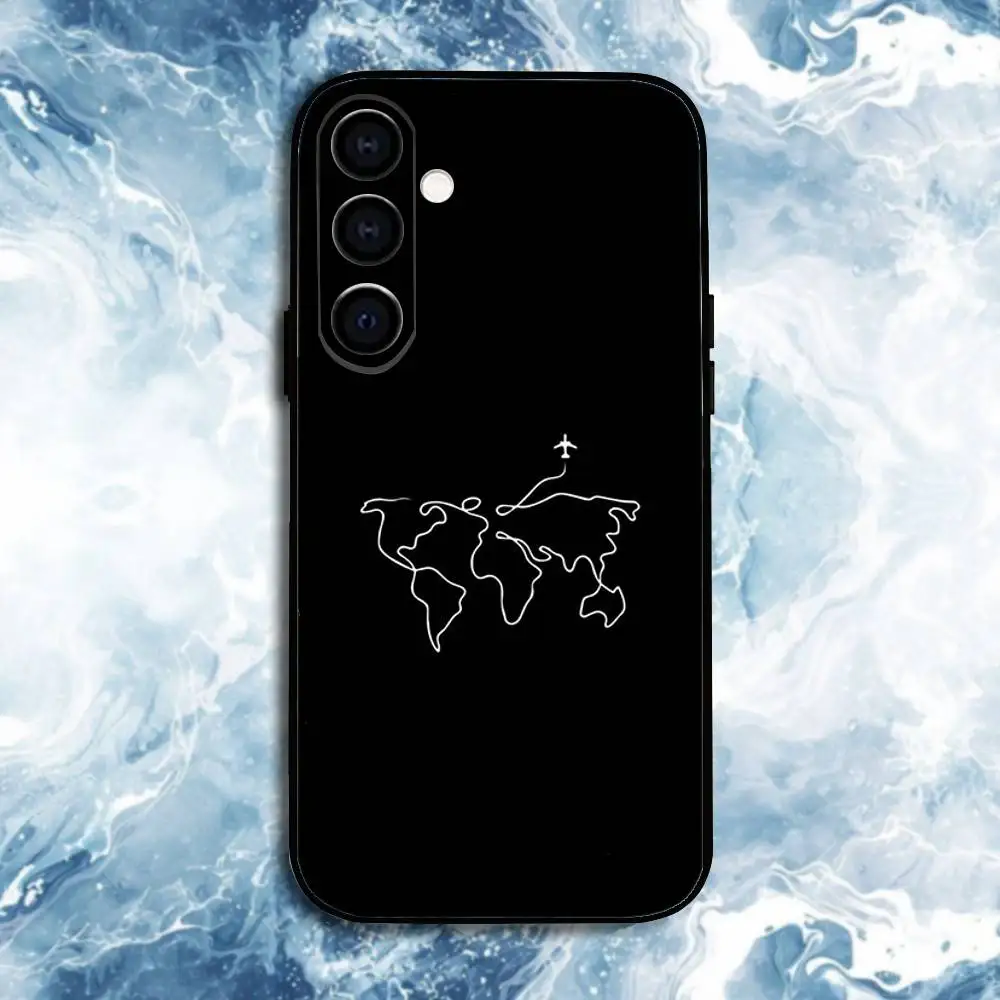 حافظة هاتف بتصميم طريق الطائرة للسفر لهاتف سامسونج جالاكسي A73، A72، A71، A70، A53، A52، A51، غلاف أسود ناعم آخر #5