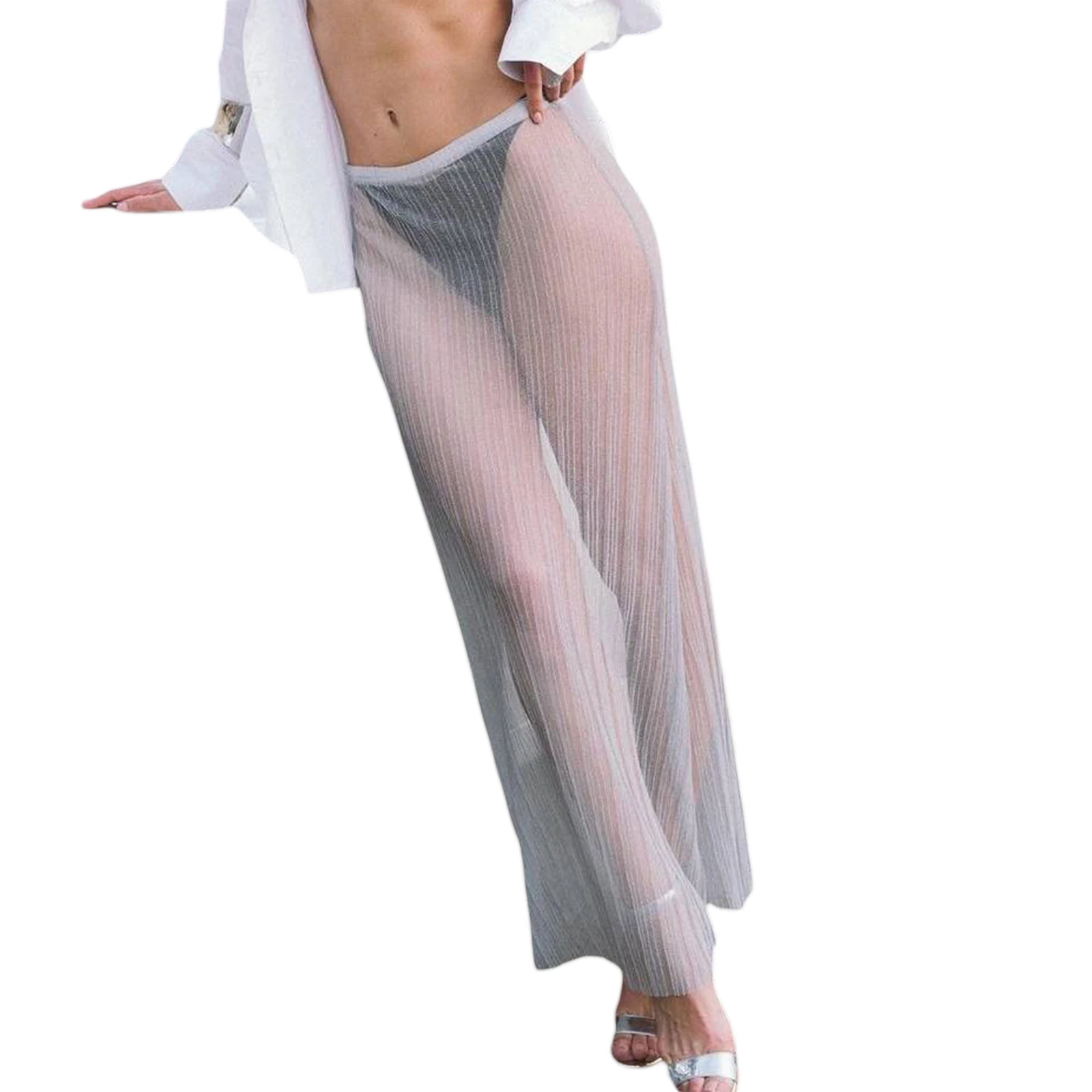 Dames Hoge Taille Doorschijnend Mesh Een Lijn Flowy Maxi Rok Doorzien Maxi Strand Rok Cover Up