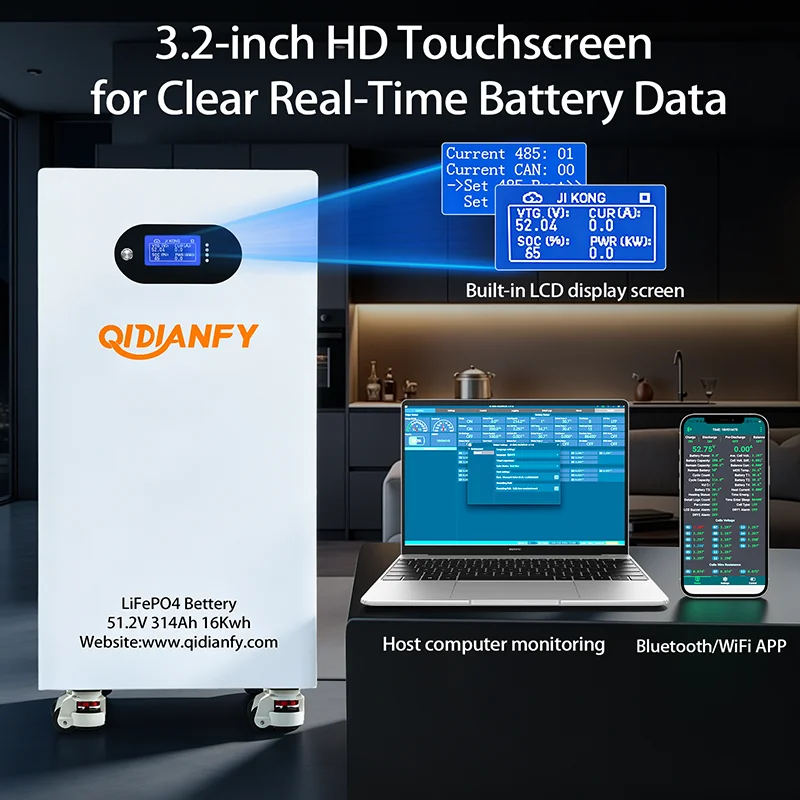 Qidianfy 51.2V 314Ah LiFePO4 Lithium Battery 16kWh High Capacity Energy Storage with 200A BMS for Solar Off-grid System Home Backup Power