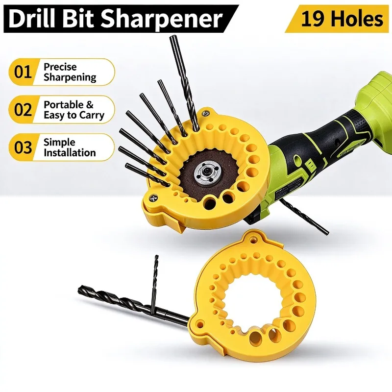 Precision Positioning Drill Bit Sharpener - Angle Grinder for 115-125mm Guards, 2-13mm Drill Bit Repair Worn