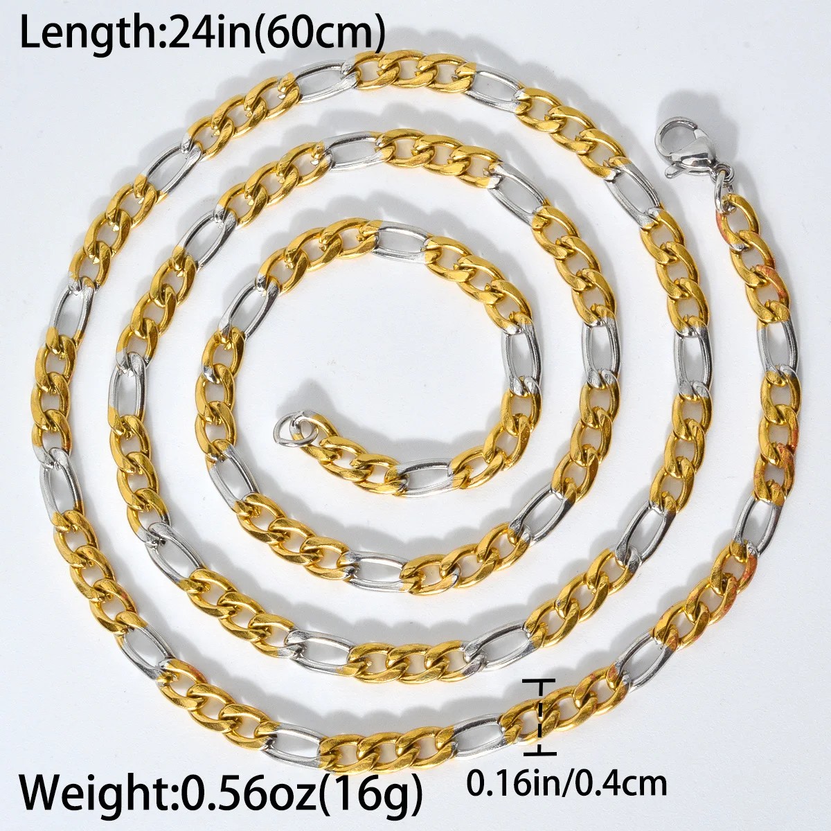 Vintage Stainless Steel Chain Necklace 4mm Silver and Gold Color Two Tone Choker Waterproof Never Fade Jewelry Gifts Wholesale