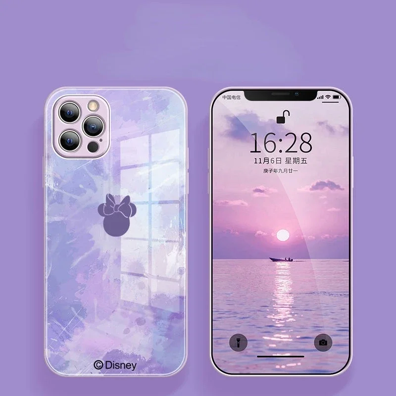 Disney Mickey Phone Case for IPhone 13promax 12pro 11 Anime Liquid Glass Cover for IPhone Xsmax Xs Xr X 7 8 Plus Cover Shell