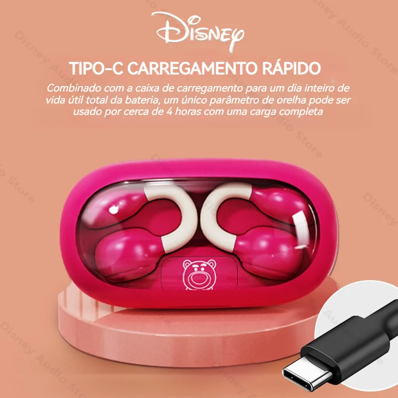 Disney Clip-On Sem Fio Bluetooth Fones De Ouvido, Alta Qualidade De Som, Cancelamento De Ruído, Gaming Video, Dual Host, Auriculares Esportivos