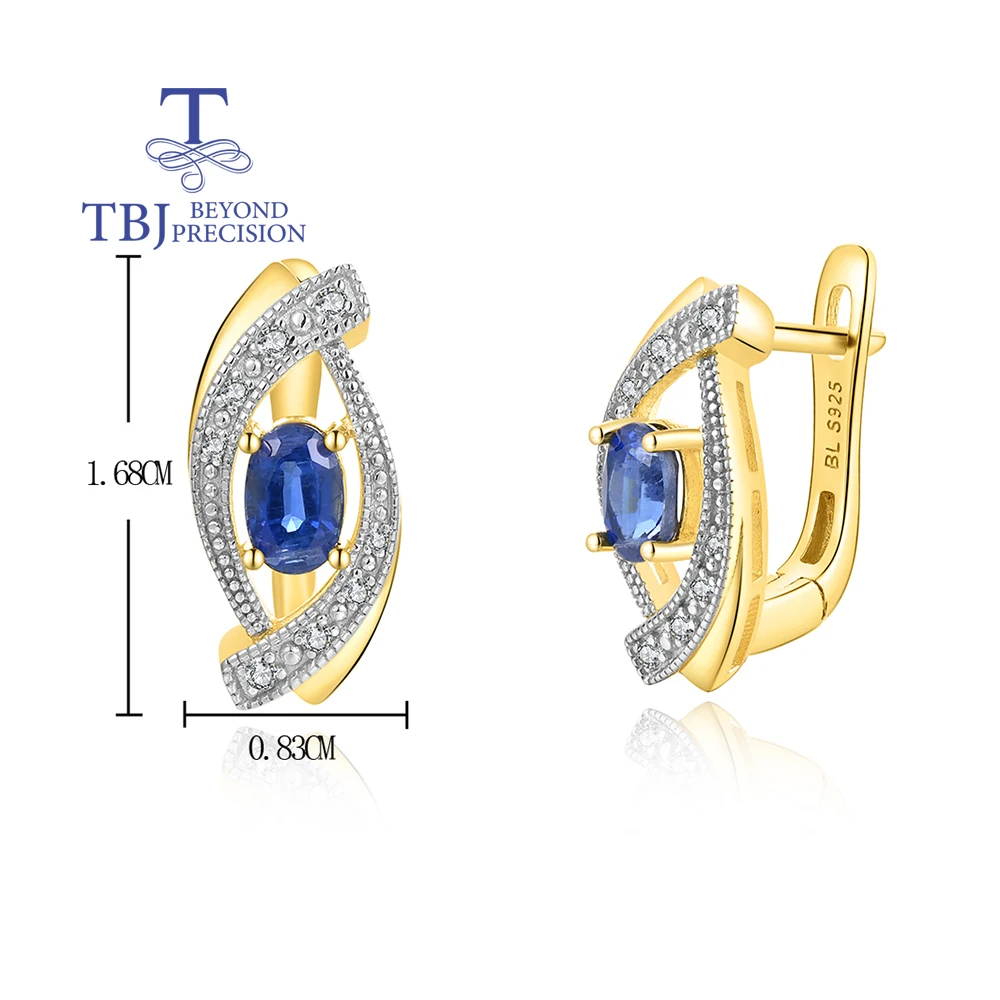 Anting perak dengan kyanite biru alami oval 4*6mm permata S925 perak 18k lapisan emas kuning perhiasan bagus untuk wanita hadiah bagus