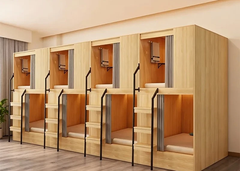 Space Capsule Bunk Bed Adult Vertical Sleeping Pod with Shower E-sports Apartment Hostel Dormitory Upper Lower Beds Noise