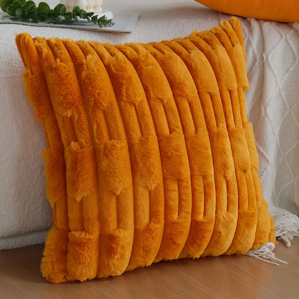 Orange Plush Decorative Cushion Cover Autumn Winter Soft Skin-Friendly Zippered Throw Pillow Cover For Living Room Sofa Bedroom