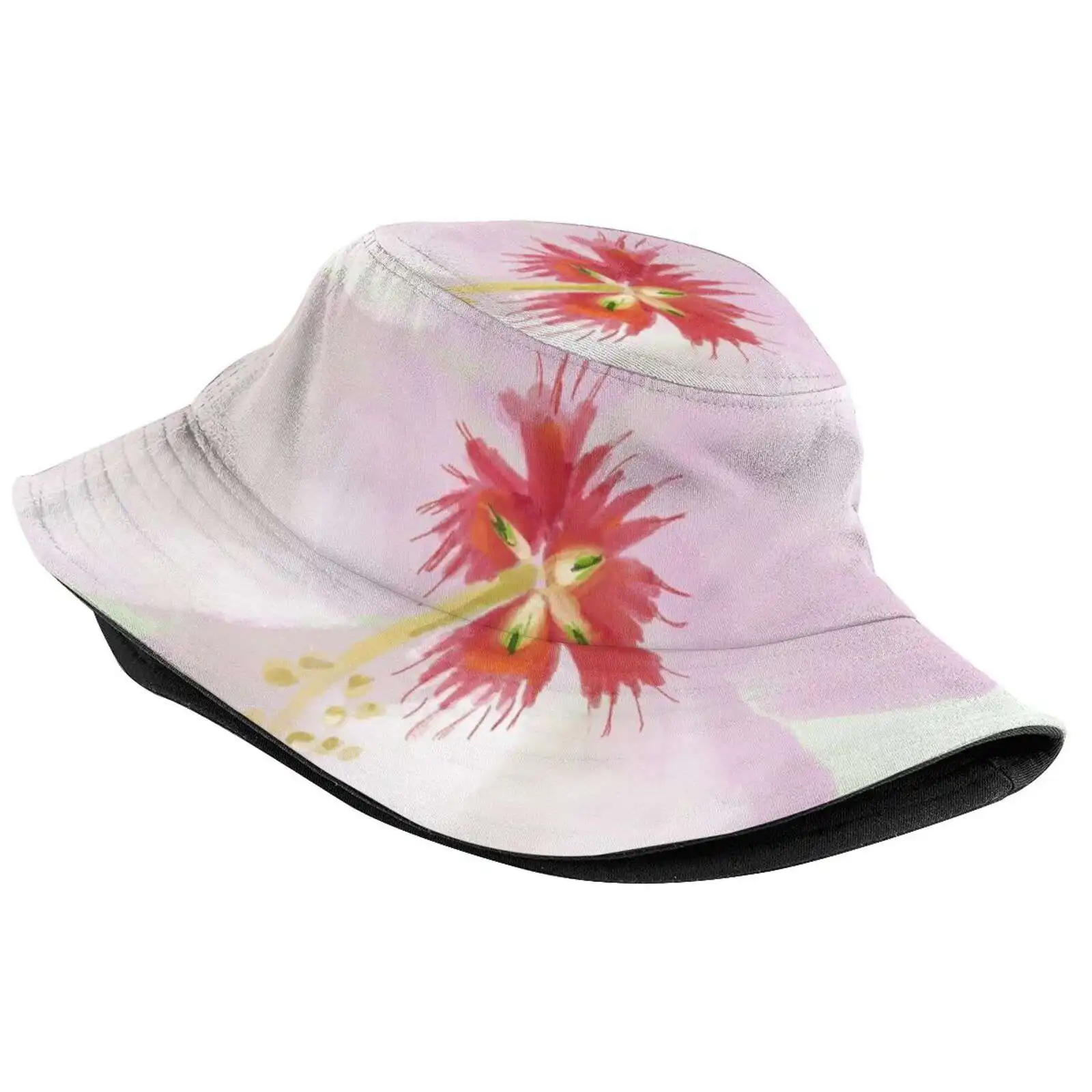 Pastel Pink Hibiscus On Pastel Green Background Outdoor Sun Fishing Panama Hats Hibiscus Original Art Pink Hibiscus On Muted