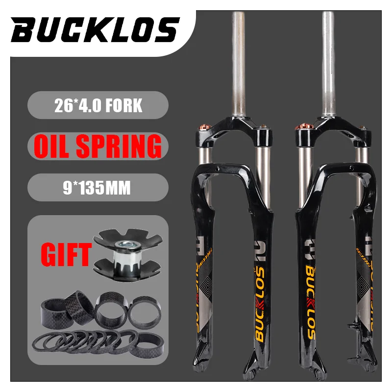 BUCKLOS 26*4.0 Bike Forks 120mm Travel Coil Suspension Fork Manual 9*135mm QR Disc Brake MTB E-Bike Forks Bicycling Accessories