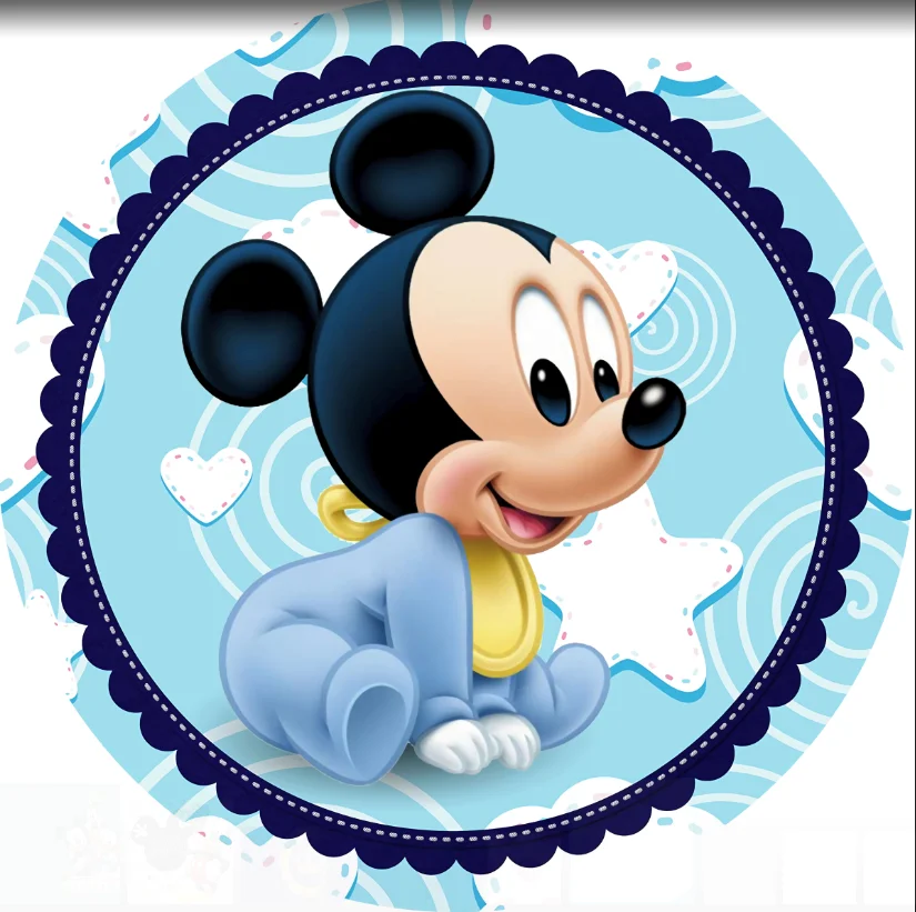 Disney Mickey and Minnie Mouse Baby Blue Boy\'s Birthday Background Decors Round   Backdrop Children\'s Birthday Decoration Banner