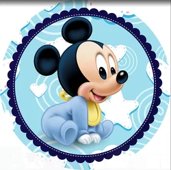 Disney Mickey and Minnie Mouse Baby Blue Boy's Birthday Background Decors Round   Backdrop Children's Birthday Decoration Banner