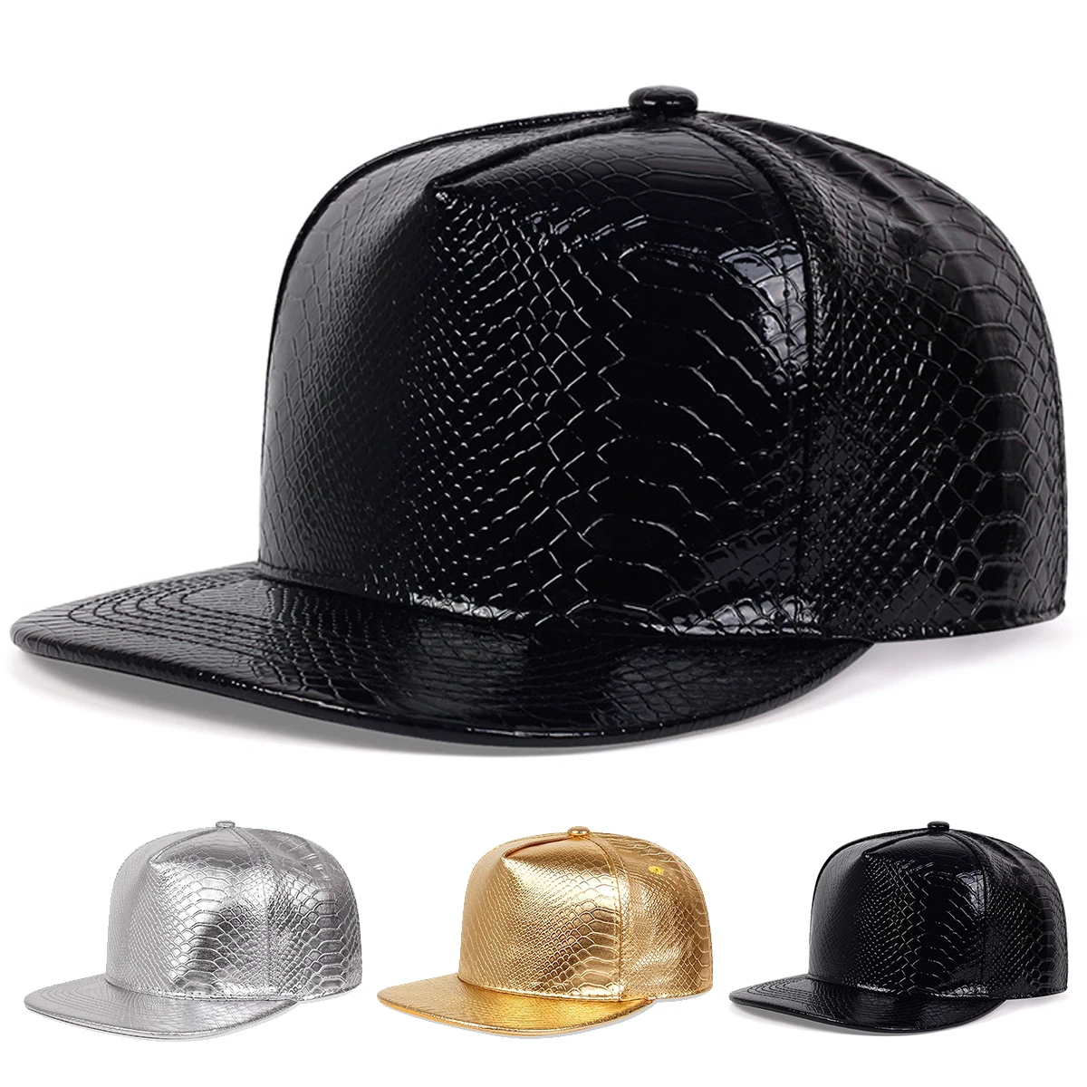 Unisex Python Pattern Leather Hip-hop Hats Spring Autumn Outdoor Adjustable Casual Baseball Caps Sunscreen Hat