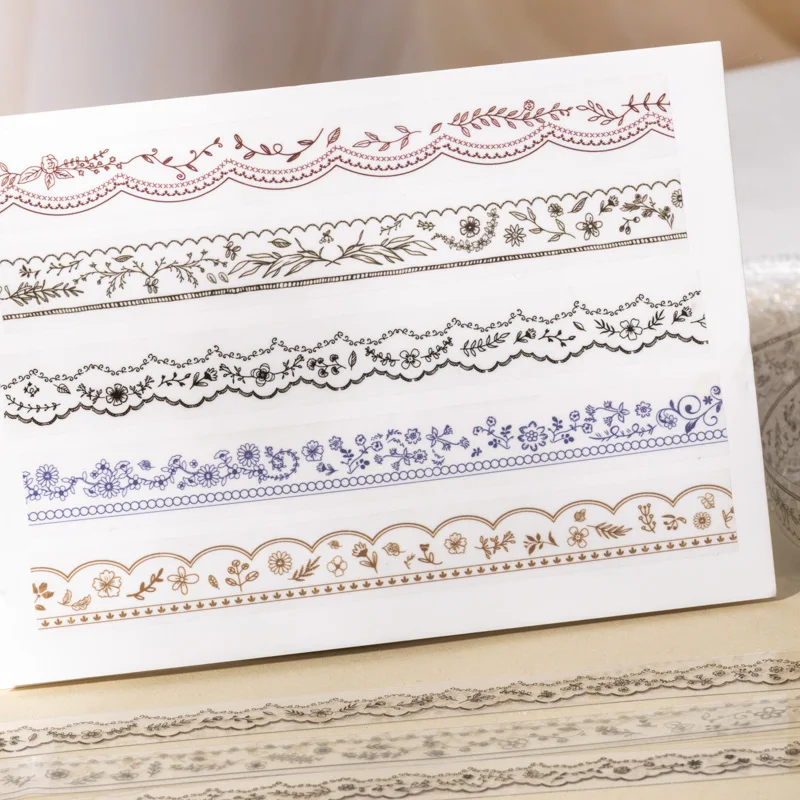 JIANQI 15mm*2m Lace flower band PET Tapes DIY Scrapbooking Decor Photo Album Collage Junk Journal Materials Aesthetics Stickers view 4