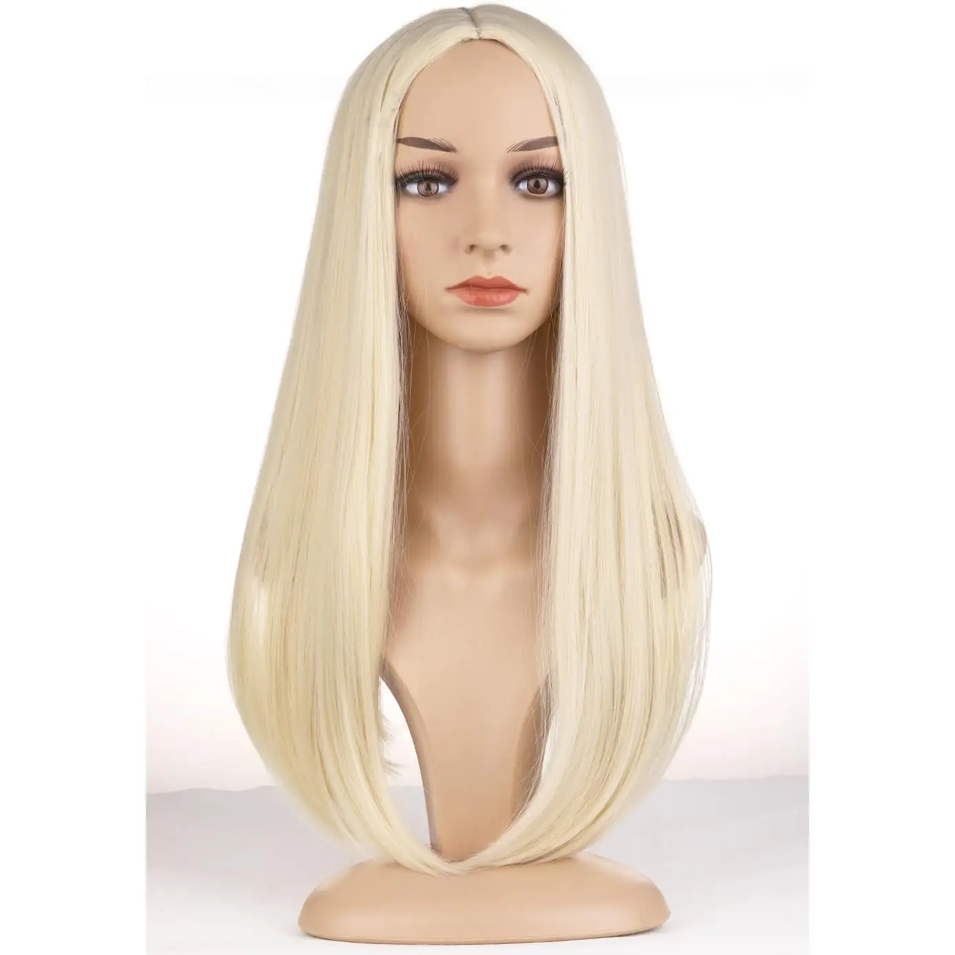 Perruques longues blondes pour femmes, cheveux lisses, blond platine, perruques synthétiques avec raie centrale, Cosplay, fête d'halloween ou usage quotidien