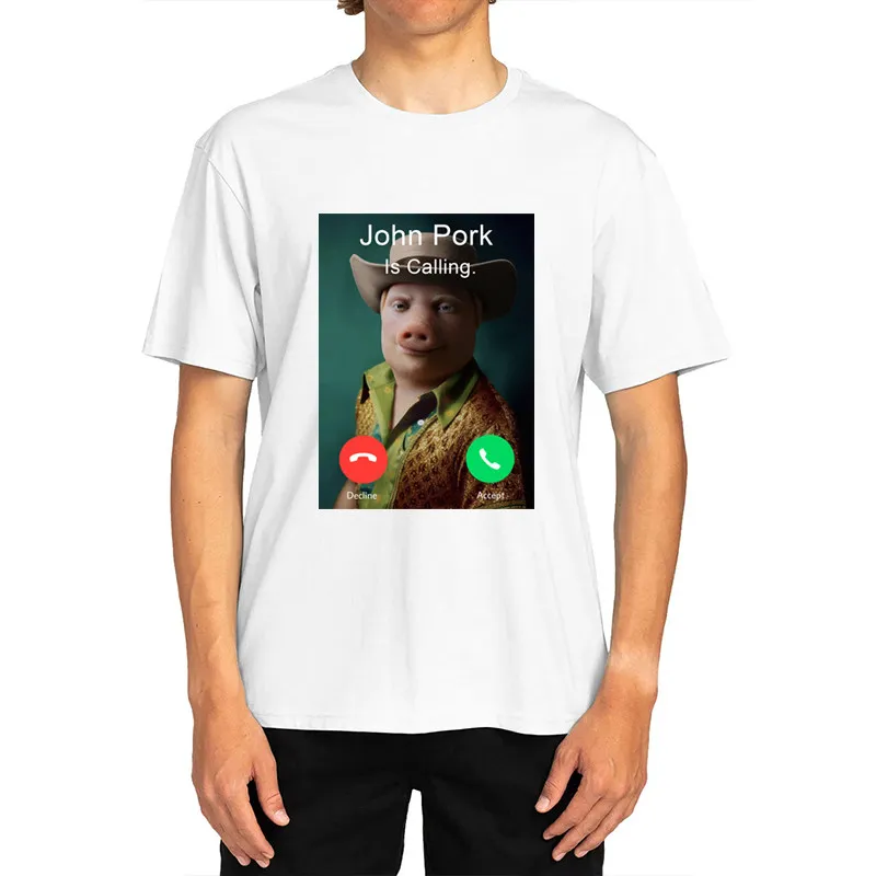 

John Pock Is on The Phone. Humorous and Interesting T-shirt, Pig Lover Graphic T-shirt, Men's Pure Cotton Short-sleeved Shirt