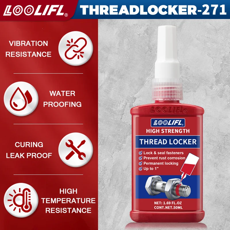 LOOLIFL 2025 Perekat Benang Merah Baru - Kekuatan Tinggi. 50ml/10ml untuk Pengunci Baut/Mur & Pengikat Logam Otomatis