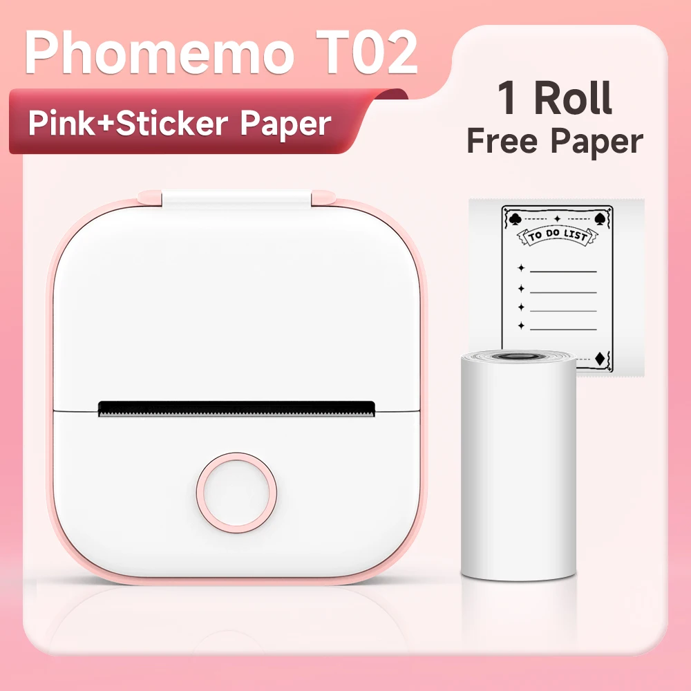 Phomemo T02 Mini Portable Thermal Printer Wireless BT Pocket Label Printer Connect 203dpi 53mm Printing
