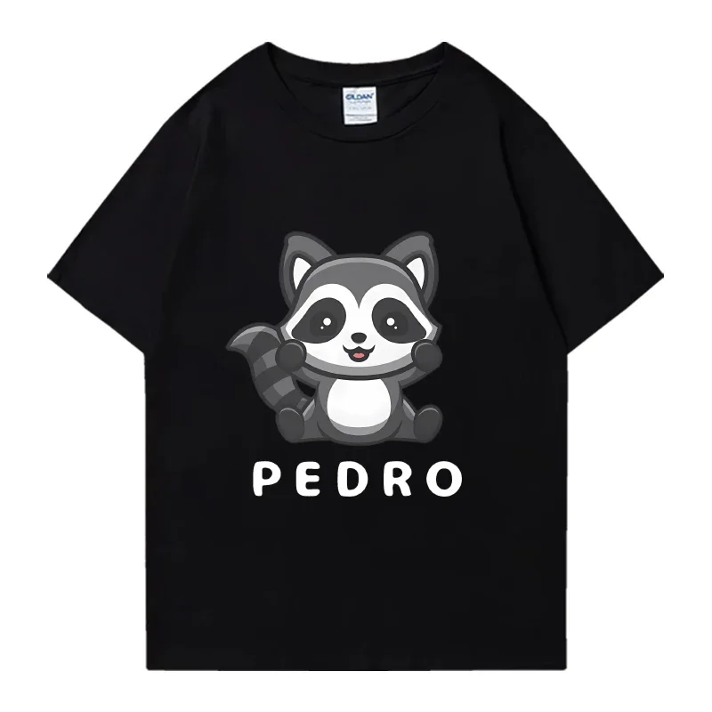 

Pedro Raccoon Animal Graphic black T shirt Men Women Cute Kawaii Oversized short sleeve T-shirts Summer Unisex 100% Cotton Tops