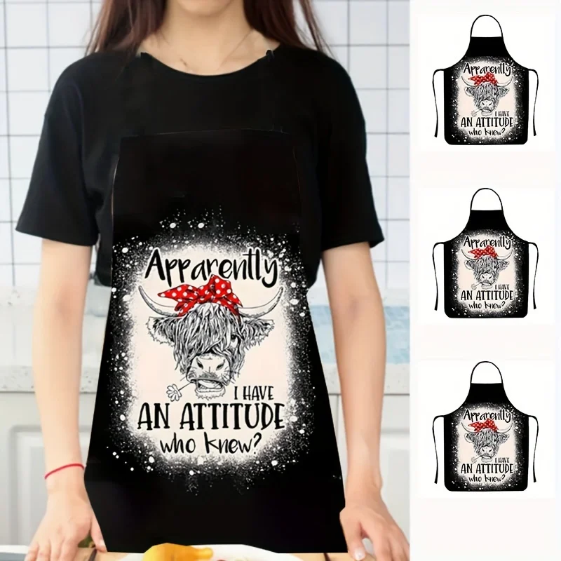 Highland Cow Print Apron with Humorous 