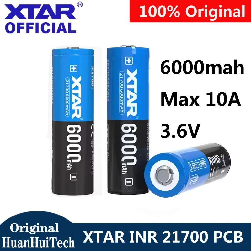 Batterie rechargeable XTAR INR 21700 6000mAh 10A 3.6V avec PCB, haute puissance, grande capacité, plus de 600 cycles, pour lampe torche