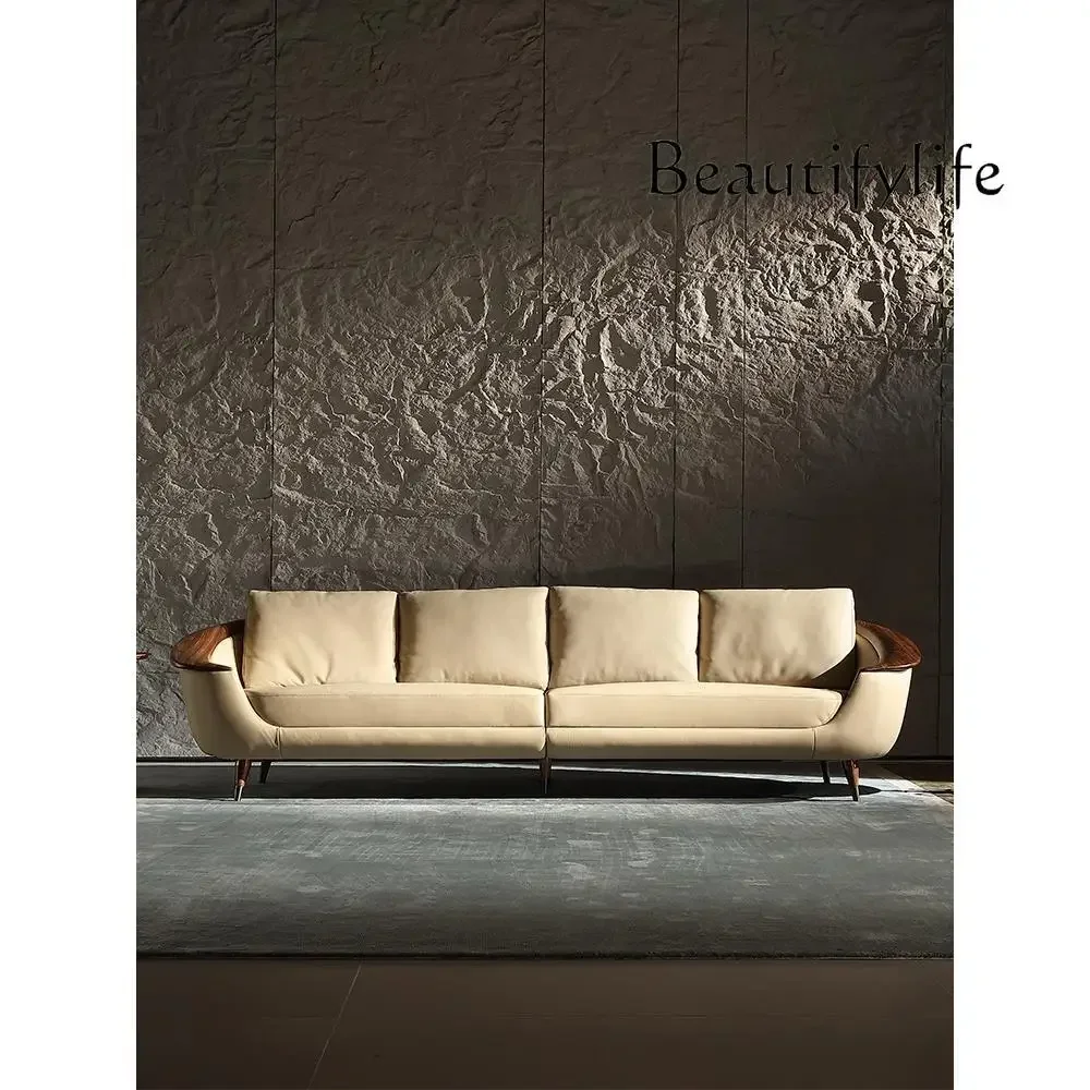 N الشمال ضوء فاخر Ugyen الخشب أريكة جلدية مزيج شقة صغيرة غرفة المعيشة الحديثة بسيطة أثاث من الخشب الصلب #2