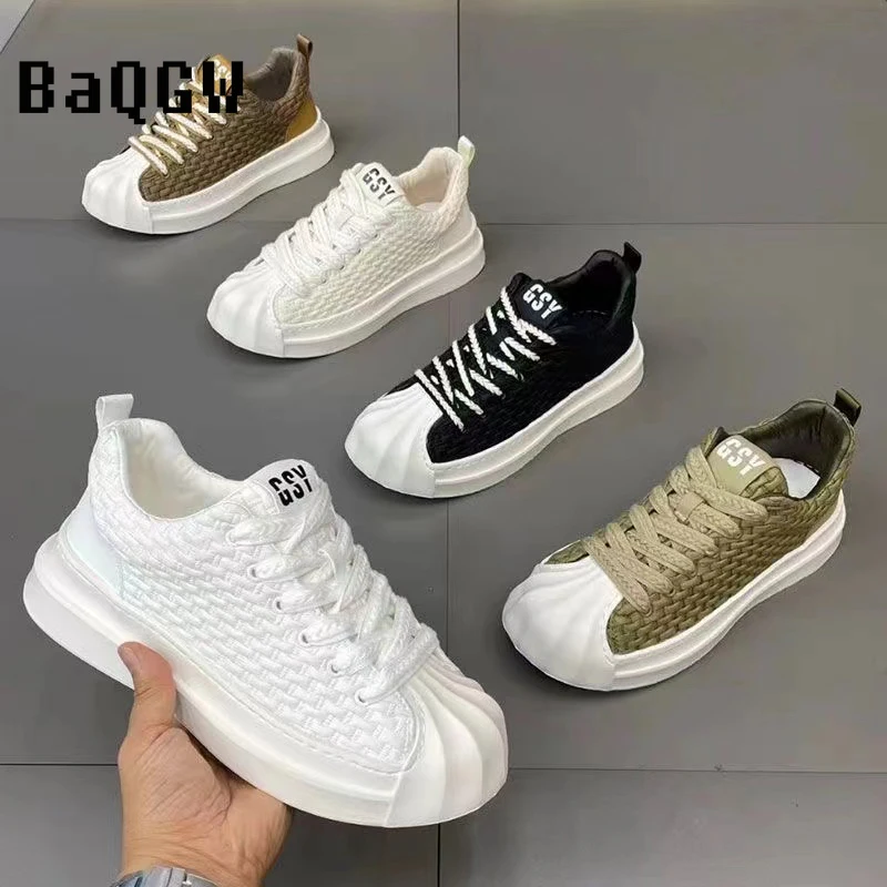 Designer Gestreepte Patchwork Ademende Schoenen Man Mode Zachte Lichtgewicht Skateboard Sneakers Retro Camel Zomerschoenen Trend 2024