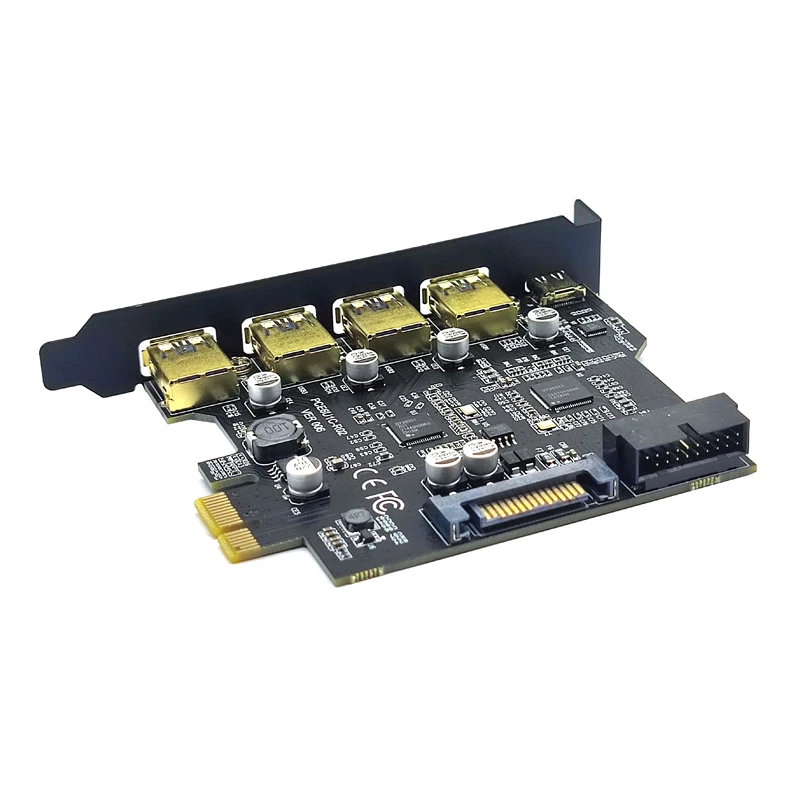 PCIE USB Expansion Card PCI Express X1 to USB Type C + 4 Port USB3.0 + 19Pin Connector 2 Port USB3.0 Riser PCI-E USB 3.2 Adapter
