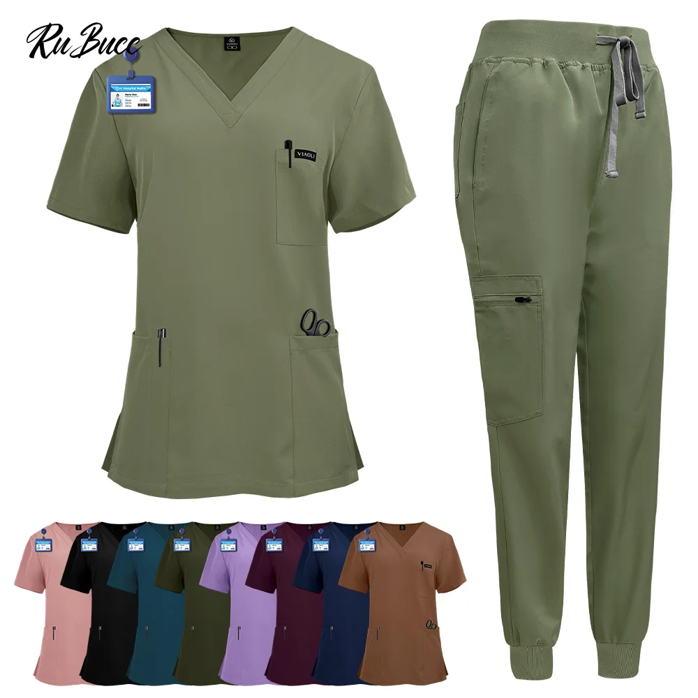 

Nurse Accessories Women Operating Room Surgical Clothes Short Sleeve Workers Nursing Suit Pet Grooming Medical Uniforms Worksuit