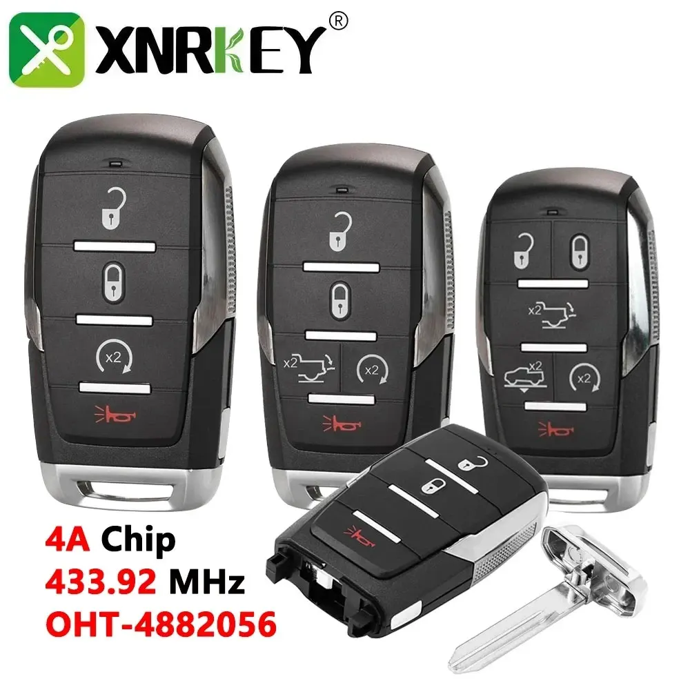 

XNRKEY 3/4/5/6 Button Smart Remote Car Key 4A Chip 433.92Mhz For Ram 1500 2019 2020 Car Key FCC: OHT-4882056