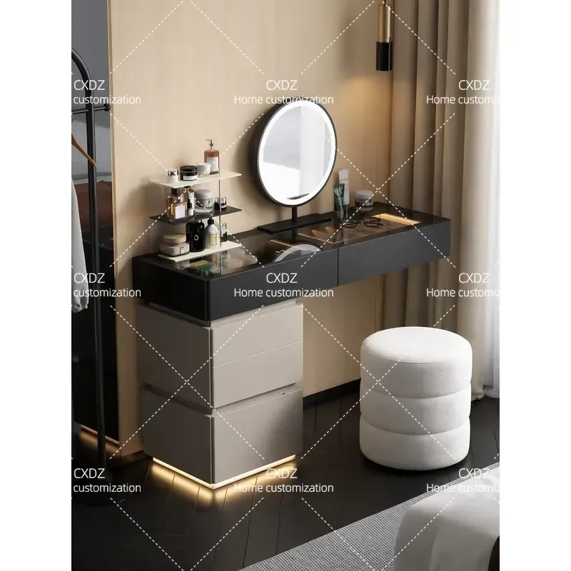 Italian Minimalist Dresser Small Apartment High End Light Luxury Ambient Light Bedside Makeup Table Storage Integrated