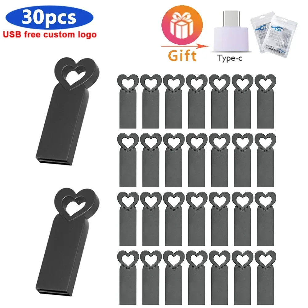 30개/묶음 비즈니스 USB 플래시 드라이브 64GB 128GB 미니 USB 스틱 8GB 16GB 메탈 펜 키 32GB USB 디스크 플래시 메모리 카드 무료 로고
